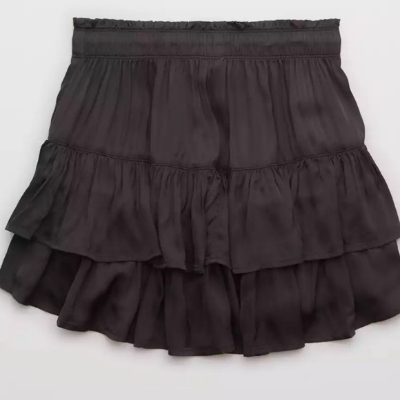 Aerie | Sweet ‘N’ Silky Satin Black Ruffle Skirt Medium - Picture 4 of 7